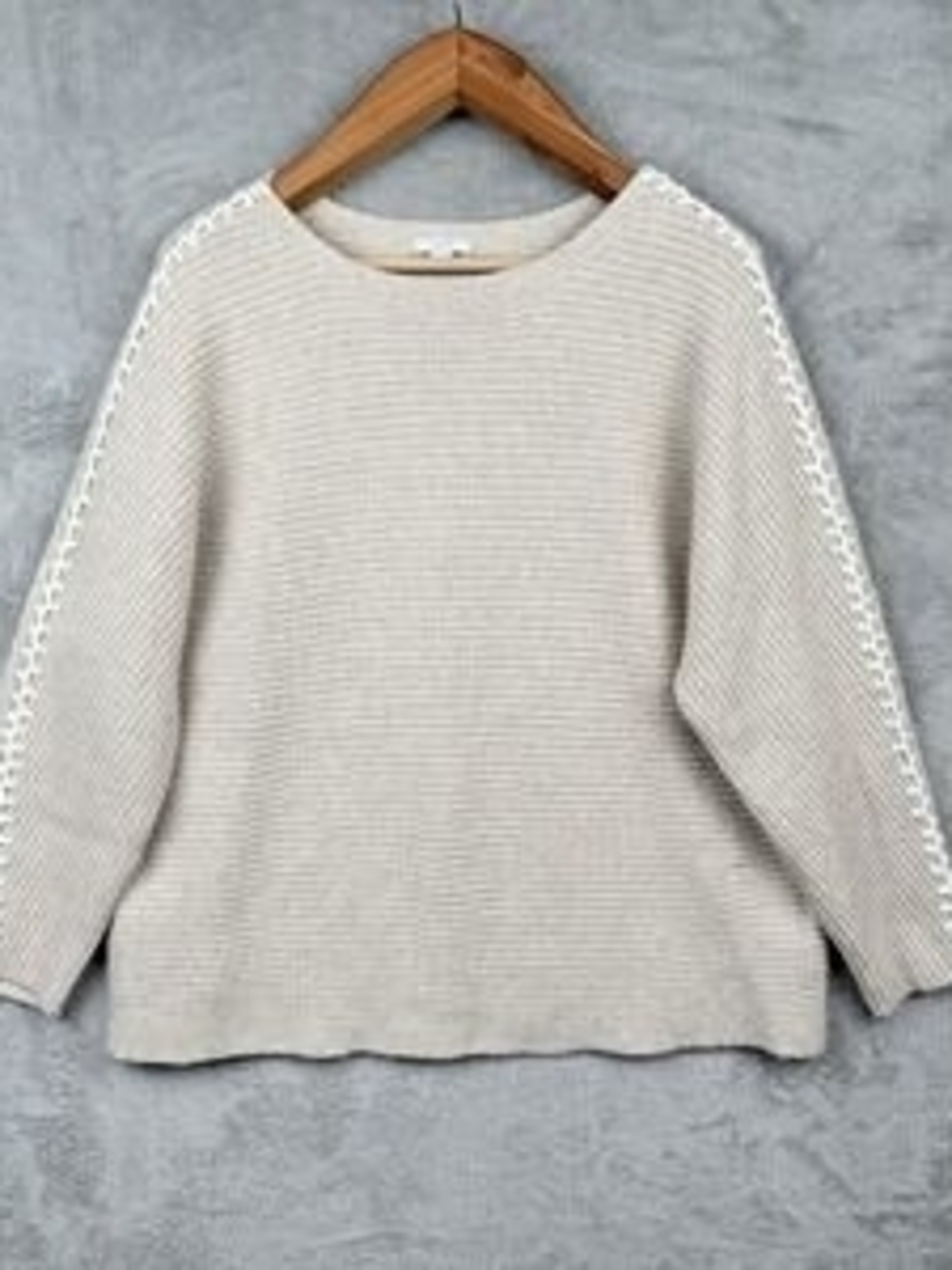 Lace-Trim Crewneck Sweater in Cream